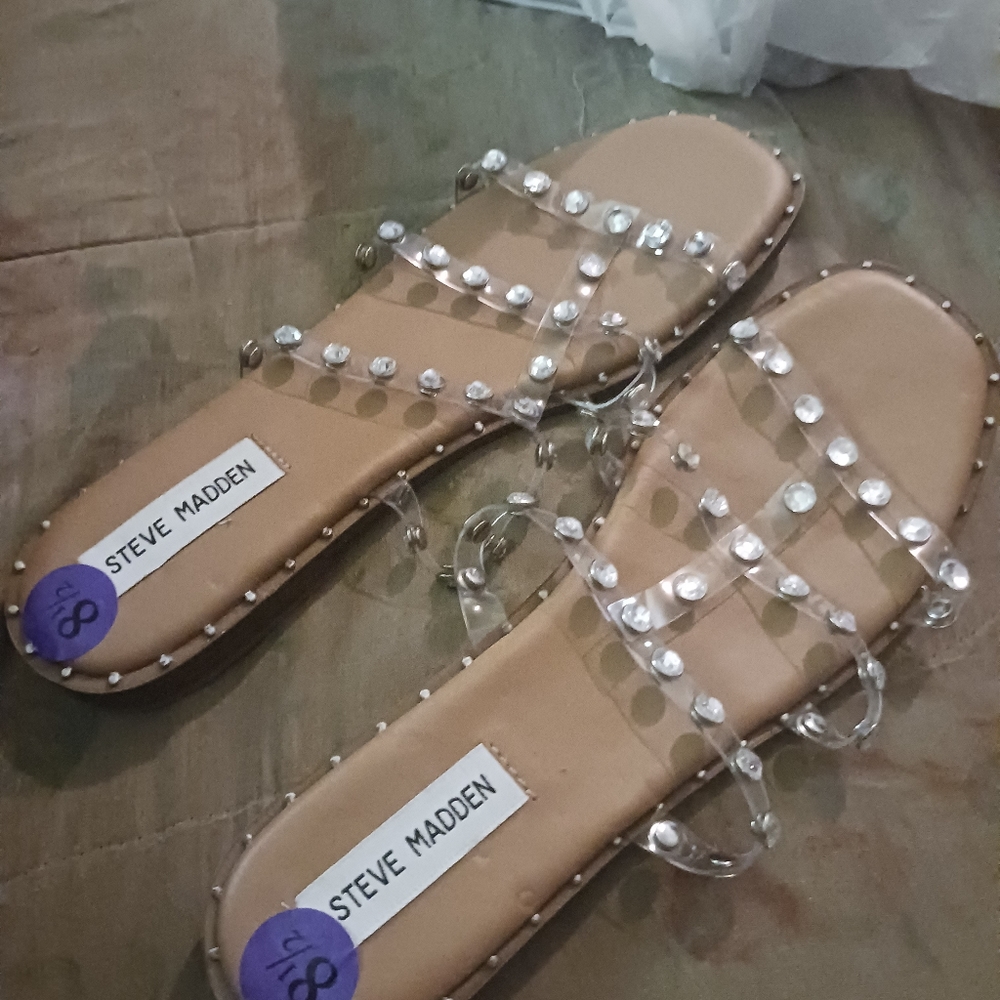 steve Madison Women Shoes sandals Clear Slide Studded Wedge Size 8.5  & 1 inch H